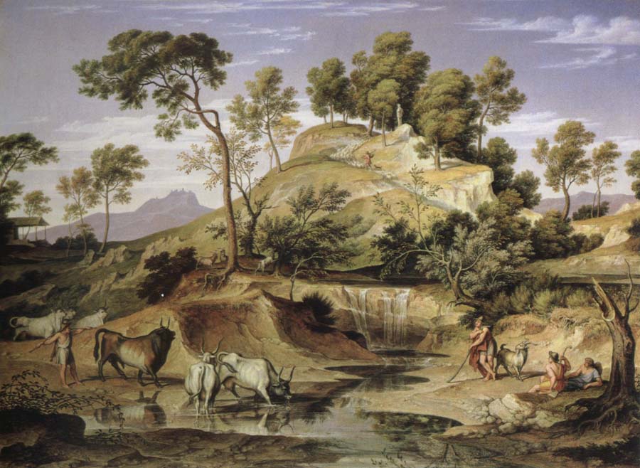 landscape with shepherds and cows